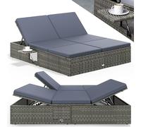 Casaria® Bain de Soleil Double en Polyrotin Gris avec Coussins Anthracite Salon de Jardin Exterieur Design pour Terrasse ou Piscine Hors Sol et Salon de Jardin Contemporain