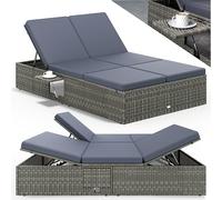 CASARIA® Chaise longue double gris/anthracite extrémités réglables bain de soleil 2 places polyrotin chaise d’extérieur
