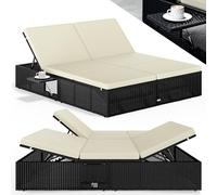 Casaria® Bain de Soleil Double en Polyrotin Noir avec Coussins Creme Salon de Jardin Exterieur Design pour Terrasse ou Piscine Hors Sol et Salon de Jardin Contemporain