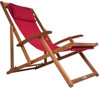 CASARIA® Bain de soleil en bois Résistant aux intempéries Pliable Réglable 160kg Charge admissible Accoudoir Coussin de nuque Jardin Balcon Chaise longue Acacia 94x94x60cm Rouge bordeaux