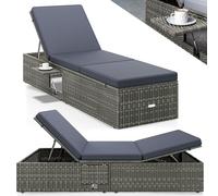 Casaria® Chaise Longue Gris Anthracite extrémités réglables 7 Positions Bain de Soleil polyrotin Chaise d'extérieur