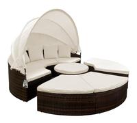 Casaria® Bain de Soleil Rond 2 en 1 Brun Ø230 cm Ensemble Ovale en polyrotin avec Coussins Pare-Soleil salon de Jardin