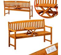 Casaria Banc de Jardin en Bois d'eucalyptus 3 Personnes avec Plateau rétractable certifié FSC® Banc en Bois terrasse Balcon