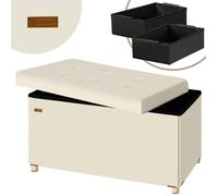CASARIA® Banc de rangement en velours beige 76 x 38 x 42 cm Siège Coffre de rangement pliable 100 L salon chambre couloir