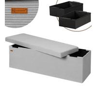CASARIA® Banc de rangement en velours côtelé gris 130 L Siège Coffre de rangement pliable salon chambre couloir