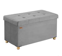 CASARIA® Banc de rangement en velours gris 76 x 38 x 42 cm Siège Coffre de rangement pliable 100 L salon chambre couloir