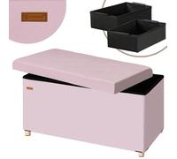 CASARIA® Banc de rangement en velours rose 76 x 38 x 42 cm Siège Coffre de rangement pliable 100 L salon chambre couloir