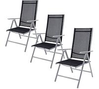 CASARIA Bern Lot de 3 chaises de jardin pliantes en aluminium avec dossier haut, résistant aux intempéries, dossier inclinable en 8 directions réglables avec accoudoirs, poids léger, capacité de