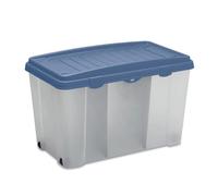 CASARIA Boîte de rangement 120 L couvercle bleu plastique transparent empilable sans BPA caisse de rangement roulettes