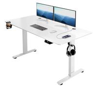 Casaria Bureau réglable en hauteur électrique Blanc 140 cm bureau assis debout écran LCD support accessoires télétravail