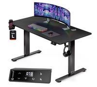 Casaria® Bureau Assis Debout 140 x 70 cm Bureau Gaming Aspect Carbone Standing Desk Hauteur Réglable 72 117 Cm Chargeur sans Fil Ports USB C USB A Structure Acier 80 Kg