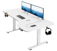 CASARIA® Bureau Assis Debout en L 160 Cm Blanc | Bureau Réglable En Hauteur Électrique, Bureau Assis Debout Moderne Pour Appartement, Chambre Ou Studio