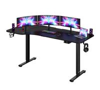 Casaria Bureau réglable en hauteur électrique Noir 160cm bureau assis debout écran LCD support accessoires télétravail