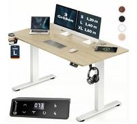 Casaria® Bureau électrique réglable en Hauteur Beige 140 x 70 cm écran LCD 72-117 cm Bureau Assis Debout Structure résistante Ajustable Porte gobelet Chargeur sans Fil