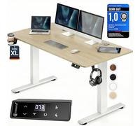 Casaria® Bureau électrique réglable en Hauteur Beige 160 x 70 cm écran LCD 72-117 cm Bureau Assis Debout Structure résistante Ajustable Porte gobelet Chargeur sans Fil