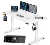 Casaria® Bureau électrique réglable en Hauteur Blanc 140 x 70 cm écran LCD 72-117 cm Bureau Assis Debout Structure résistante Ajustable Porte gobelet Chargeur sans Fil