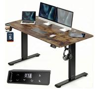 CASARIA® Bureau électrique réglable en hauteur brun 120 x 60 cm écran LCD 72-117 cm assis debout porte gobelet chargeur sans fil
