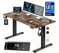 Casaria® Bureau électrique réglable en Hauteur Marron 120 x 60 cm écran LCD 72-117 cm Bureau Assis Debout Structure résistante Ajustable Porte gobelet Chargeur sans Fil