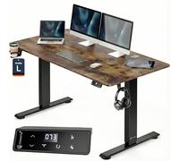 Casaria® Bureau électrique réglable en Hauteur Marron 140 x 70 cm écran LCD 72-117 cm Bureau Assis Debout Structure résistante Ajustable Porte gobelet Chargeur sans Fil