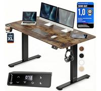 Casaria® Bureau électrique réglable en Hauteur Marron 160 x 70 cm écran LCD 72-117 cm Bureau Assis Debout Structure résistante Ajustable Porte gobelet Chargeur sans Fil