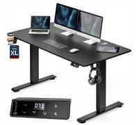 CASARIA® Bureau électrique réglable en hauteur noir 160 x 60 cm écran LCD 72-117 cm assis debout porte gobelet chargeur sans fil