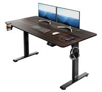 Casaria Bureau réglable en hauteur électrique Brun 140cm bureau assis debout écran LCD support accessoires télétravail
