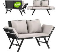 Banc de jardin en polyrotin avec fonction chaise longue Terrasse Balcon Canapé