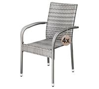 CASARIA® Lot de 4 chaises de jardin grises empilables polyrotin accoudoirs arrondis fauteuil extérieur terrasse balcon