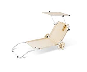 Casaria Chaise Longue de Plage Crête Beige transat Pliable Chariot de Transport avec Pare Soleil réglable Camping Voyage