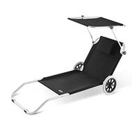 Casaria Chaise Longue de Plage Crête Noir transat Pliable Chariot de Transport avec Pare Soleil réglable Camping Voyage