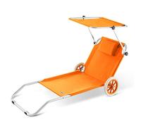 Casaria Chaise longue ""Crête"" de plage Orange transat pliable chariot de transport avec pare soleil réglable camping