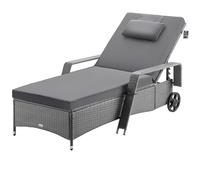 Casaria® Chaise Longue en polyrotin Gris Anthracite Coussin 7cm 2 roulettes Max 160kg Dossier réglable Bain de Soleil Jardin