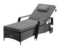 Casaria® Chaise Longue en polyrotin Noir Anthracite Coussin 7cm 2 roulettes Max 160kg Dossier réglable Bain de Soleil Jardin
