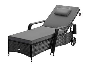 Casaria® Chaise Longue en polyrotin Noir Anthracite Coussin 7cm 2 roulettes Max 160kg Dossier réglable Bain de Soleil Jardin