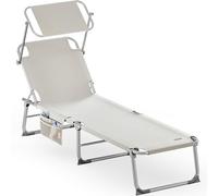 Casaria Chaise Longue Pliable Ibiza Crème Dossier réglable Pare-Soleil intégré Compacte et transportable Toile imperméable