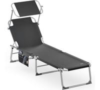 Casaria Chaise Longue Pliable Ibiza Gris Dossier réglable Pare-Soleil intégré Compacte et transportable Toile imperméable