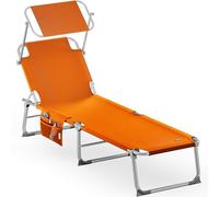 Casaria Chaise Longue Pliable Ibiza Orange Dossier réglable Pare-Soleil intégré Compacte et transportable Toile imperméable