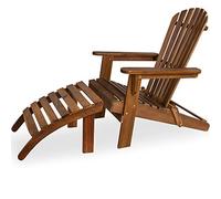 Casaria Chaise longue transat Adirondack en bois d'acacia avec repose-pieds Bain de soleil Siège de jardin pliable Extérieur balcon
