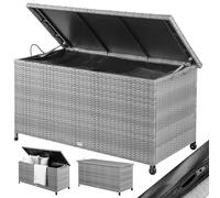 Casaria® Coffre de jardin extérieur XXL Gris - Malle de rangement en Polyrotin avec roulettes 270 L, étanche avec Vérin à gaz 117x53x60 cm pour Jardin, Balcon ou Terrasse