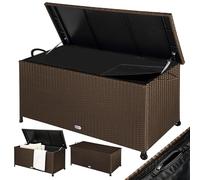 Casaria® Coffre de jardin extérieur XXL Marron - Malle de rangement en Polyrotin avec roulettes 270 L, étanche avec Vérin à gaz 117x53x60 cm pour Jardin, Balcon ou Terrasse