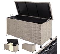 Casaria® Coffre de jardin XXL Crème Coffre de rangement avec roulettes 270 L étanche Vérin à gaz 117x53x60 cm Jardin Balcon