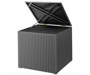 CASARIA Coffre de Rangement 318L Noir avec Couvercle et Vérin à Gaz | En Polyrotin, Résistant, Forme Cube, Dim. 75x75x70cm, pour Coussins, Imperméable, pour Intérieur Extérieur