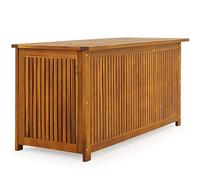 Casaria® Coffre de rangement en Bois d'Acacia, 205 L avec bâche intérieure, couvercle, charge max 160kg - Malle de stockage pour terrasse, jardin, balcon - Design à Lattes, Finition Naturelle