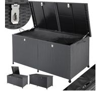 CASARIA® Coffre de rangement en polyrotin XXL 625L sur roulettes avec couvercle double ouverture et vérin à gaz pour coussins