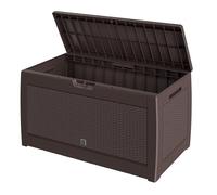 Casaria Coffre de Rangement Polyrotin Brun Malle 310 litres Stockage Coussins avec roulettes Extérieur Jardin