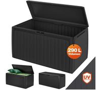 CASARIA® Coffre de rangement XXL Aspect lattes en bois Anthracite 290L Roulettes Poignées Malle Terrasse Balcon Jardin