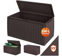 CASARIA® Coffre de rangement XXL Aspect lattes en bois Brun 290L Roulettes Poignées Malle Terrasse Balcon Coffre de jardin