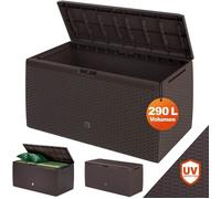 Casaria® Coffre de Rangement XXL Aspect Polyrotin Brun 290L roulettes Poignées Malle Terrasse Balcon Coffre de Jardin