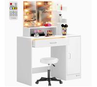 CASARIA® Coiffeuse Jocelyn avec tabouret assise lumière LED miroir tiroir éclairé 108x40cm table de maquillage rangement dressing