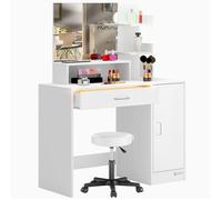 CASARIA® Coiffeuse Jocelyn avec tabouret assise miroir tiroir éclairé 90x40cm table de maquillage rangement dressing